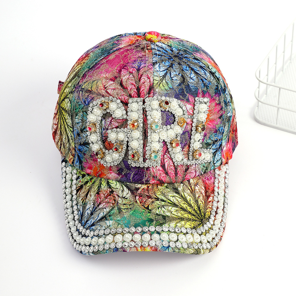 Verano de las mujeres de moda del todo-fósforo casual calle hoja de arce gorra de béisbol rhinestone carta brillante borde curvo casquillo enarbolado