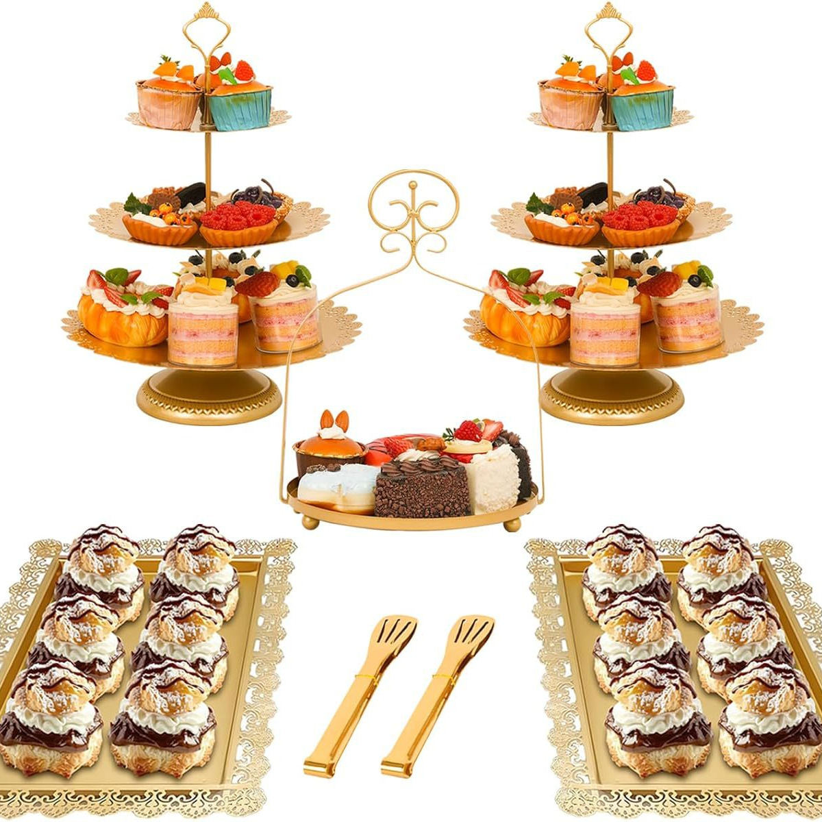 Tabla de postres estante de exhibición estante de pasteles de postre bandeja de pasteles de comida fría estante de mesa de descanso estante de té de la tarde estante de refrigerio image 6