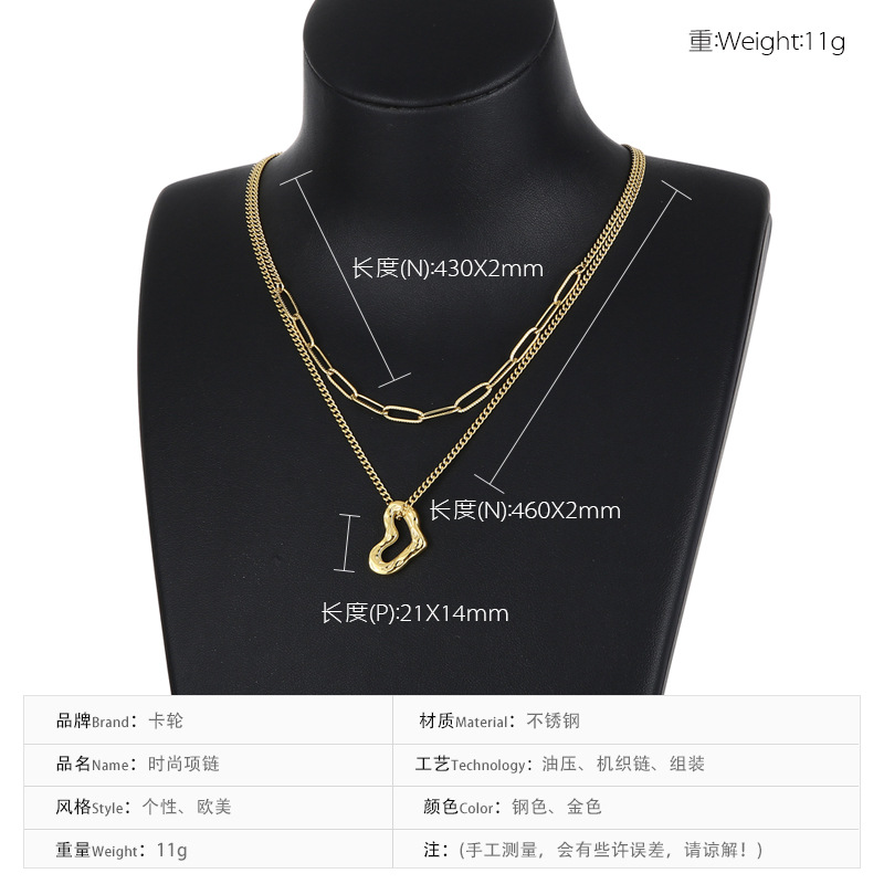 11g Weight PVD Coated Gold Plating Process 18K Real Gold Plated Plating Material 304 Stainless Steel Pendant Material Necklace Classification PVD Coated 18K Gold Plated Heart Titanium Steel Fashion Waterproof Non Tarnish Necklace