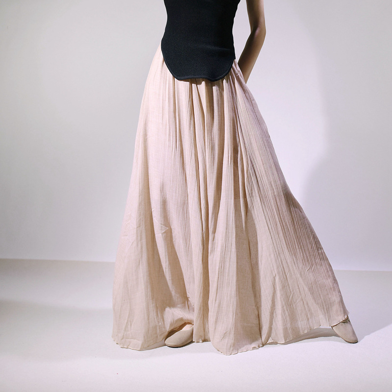 Mori Girl Artistic plus size Cotton and Linen Skirt Loose Waist Linen A- Line Skirt Long Solid Color Ethnic Style Large Swing Skirt