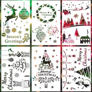 Cross-border new Christmas theme painting template PET hollow painted wall spray hand painted graffiti spray DIY Auxiliary