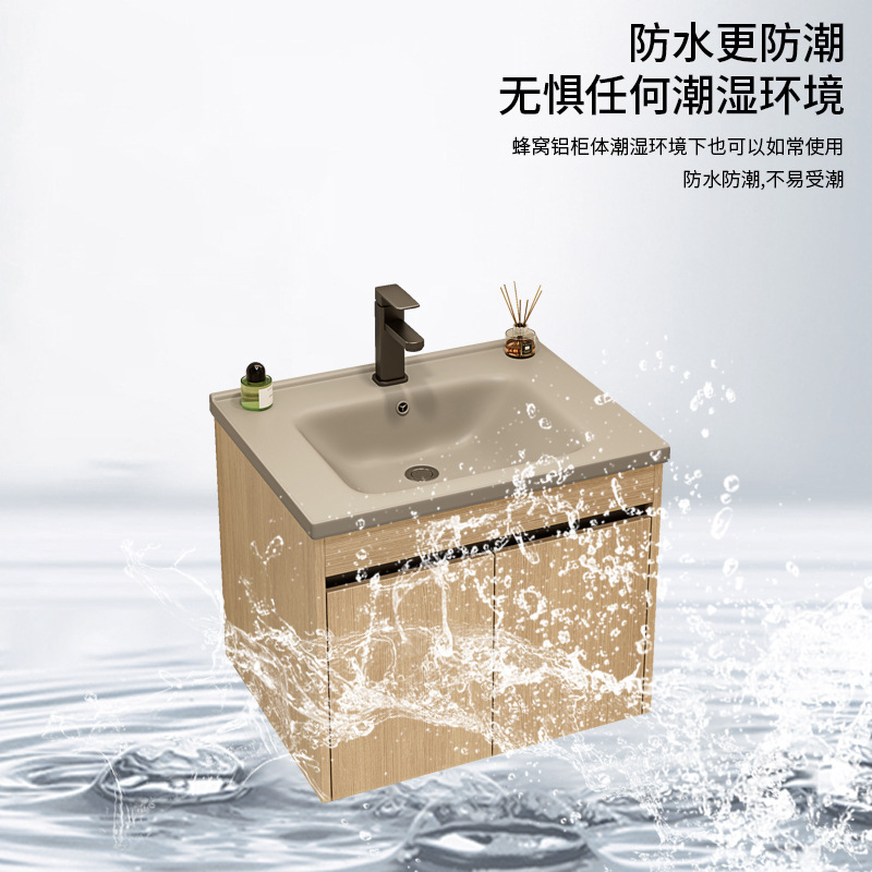 Gabinete de baño de aluminio de lujo ligero combinación de cerámica gris lavabo hotel lavabo lavabo balcón lavabo