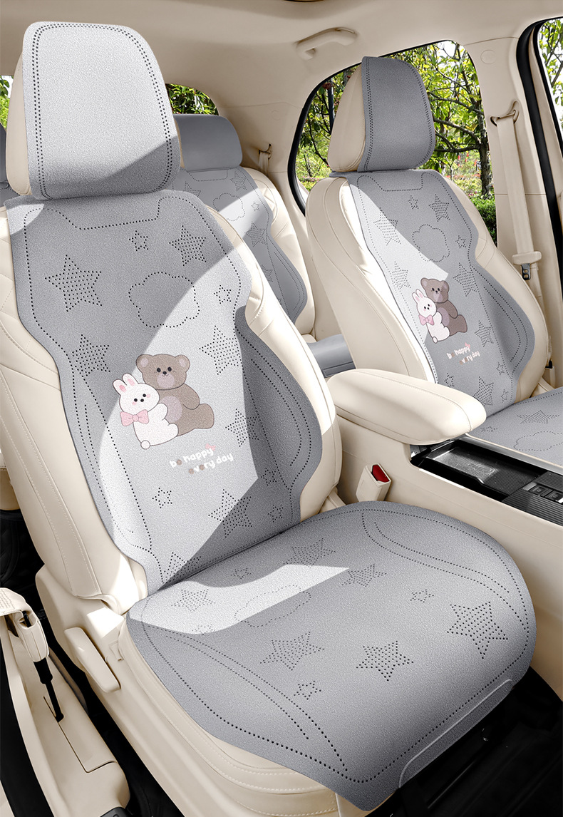 Cartoon Bear and Rabbit Saddle Pad Half-Cover Car Seat Cushion Suitable for Ford Focus, Volkswagen Sagitar, Honda Civic, Audi A3, Universal for All Seasons
