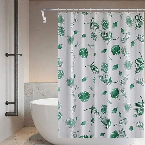 Public bathroom shower curtain dormitory bathroom curtain partition curtain waterproof green leaf PE shower curtain with hook wholesale