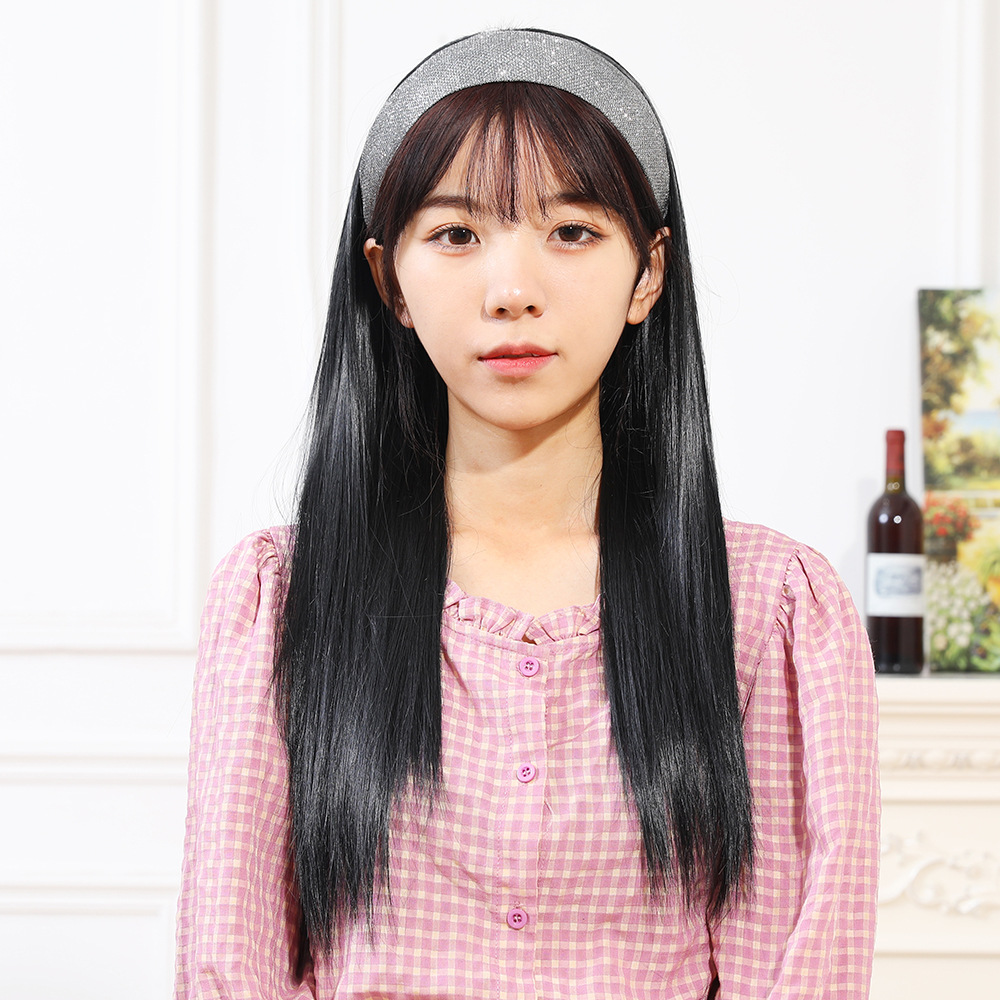 Synthetische Perücke, langer Stil, halbes Stirnband, glattes Haar, Perückenabdeckung_voghion.com