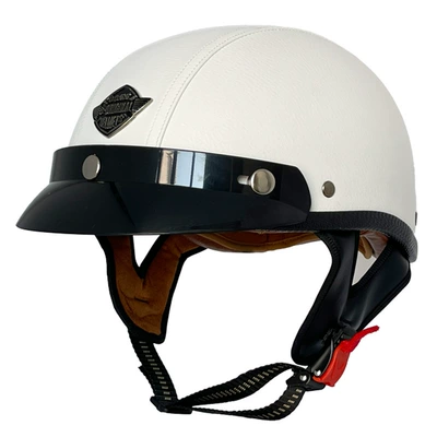 Motosiklet kaskı (dəbilqə) — certification retro helmet men's and - white-flat-leather-helmet-m