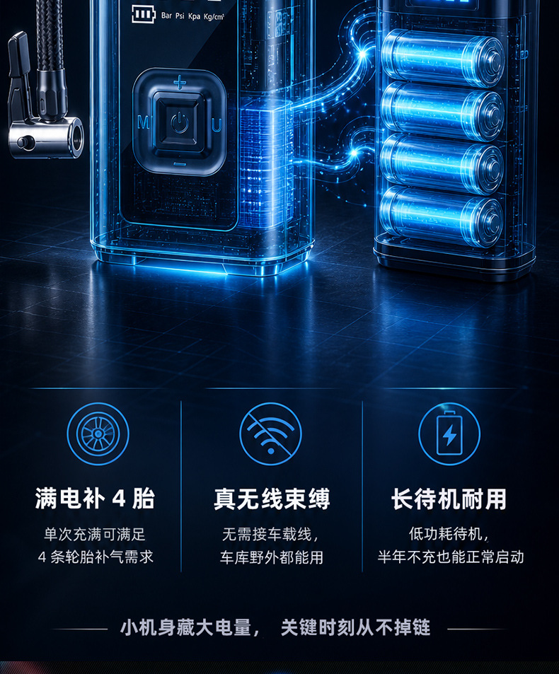 Portable Smart Wireless Digital Display Car Air Pump, Electric Car Tire Inflator, In-Car Air Pump