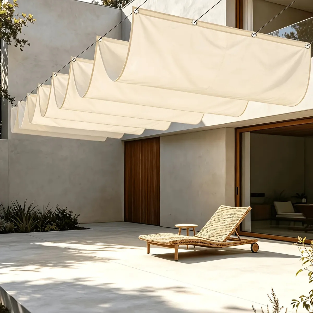 Retractable sunshade canopy for outdoor courtyard, sun-proof and waterproof terrace balcony awning, Oxford cloth sunshade sail