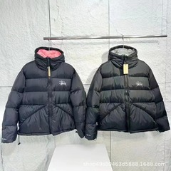 2025跨境欧美外贸S字母刺绣拉链连帽羽绒棉服男女同款一件代发