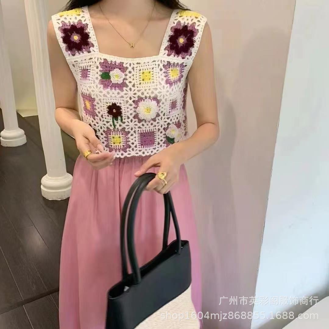Retro knitted spring short lace vest sleevless