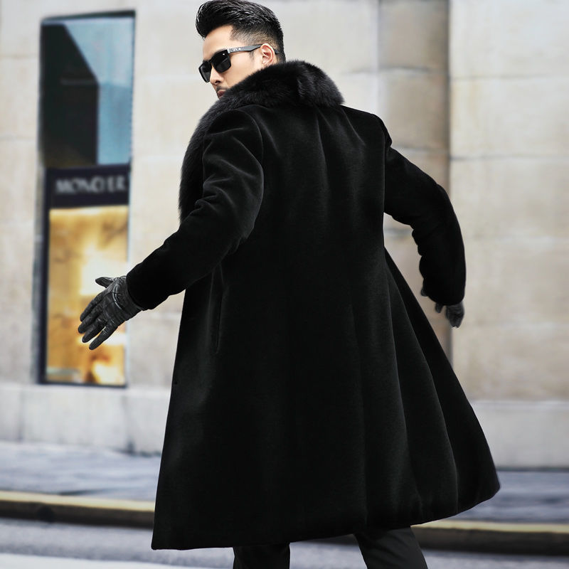 New Haining Imitation Mink Coat Quilted Thickeneded Winter Imitation Fur Mink Velvet Mid-Length Men's Imitation Mink Jacket