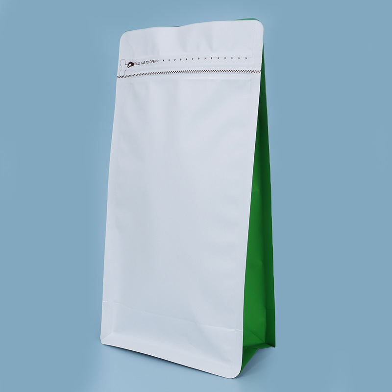 Spot bolsa de envasado de alimentos sellada de ocho lados válvula de gas de nuez cremallera lateral bolsa autovertical cremallera fácil de rasgar bolsa sellada de granos de café