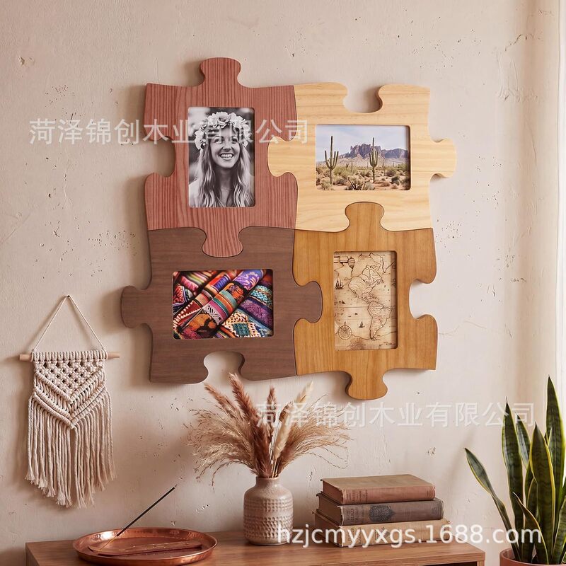 Cross-Border New Model Solid Wood Puzzle Photo Frame, Modular Photo Wall Frame, Family Commemorative Decorative Photo Frame