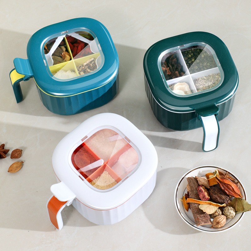 Caja de condimentos Cocina multifuncional Caja de almacenamiento de condimentos domésticos de cuatro en uno Caja de condimentos a prueba de humedad y polvo