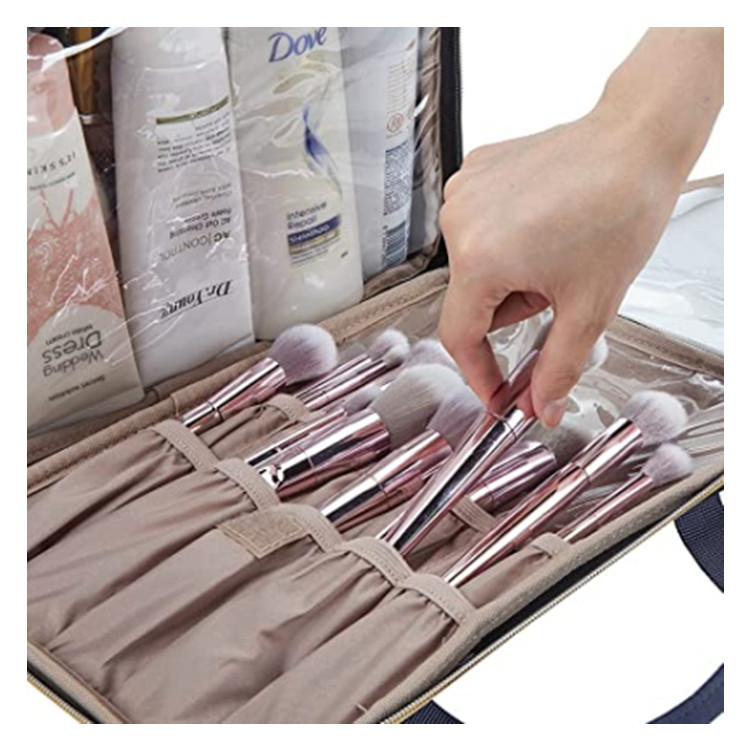 Toalettväska för resor, bärbar sminkorganisator, kosmetisk väska på stående fot, kosmetisk reseväska för toalettartiklar i resestorlek, Egeisk-blå, snygg_voghion.com