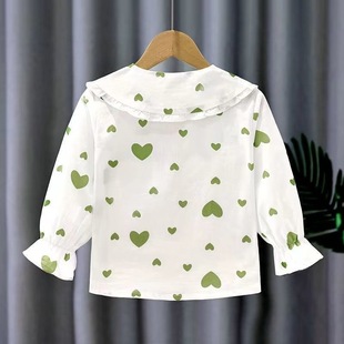 Girls 2025 New Spring Clothing Kidsren's Bottoming Shirt Spring & Fall Korean Style Baby Long-Sleeved Heart Top T-Shirt
