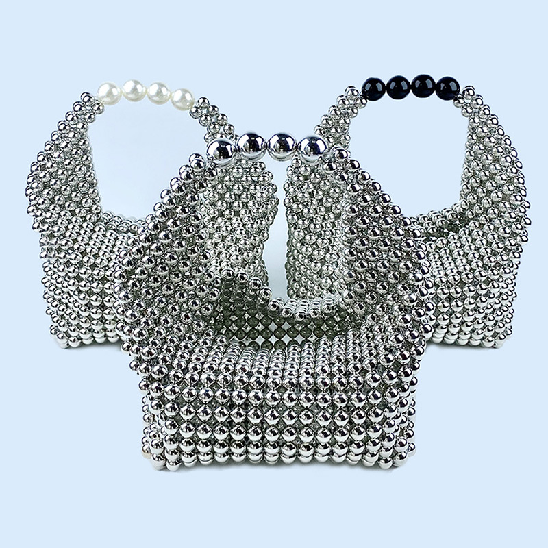412g Weight Polyester Lining Material Beading Fashion Element String Closure Type Top Handle Strap Type Bucket Bag Bags Type Daily, Street, Shopping Occasion Plastic Material New Year Festival Solid Color Pattern All Seasons Season Women's Gender Elegant, Streetwear Style Pillow Shape Shape Small Size Women's Small Plastic Solid Color Elegant Streetwear Beading Pillow Shape String Bucket Bag 无