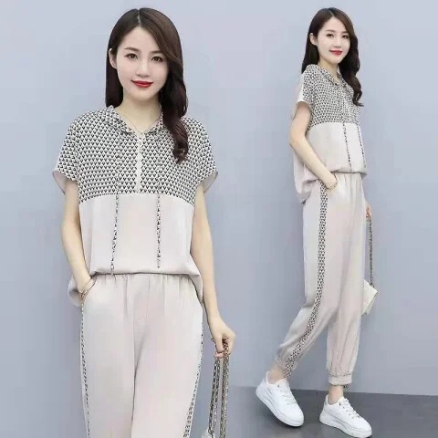 Women's Sporty Casual Short-Sleeve Set 2024 New Summer Fashion Trendy Streetwear Youthful Running Slimming Two-Piece Set