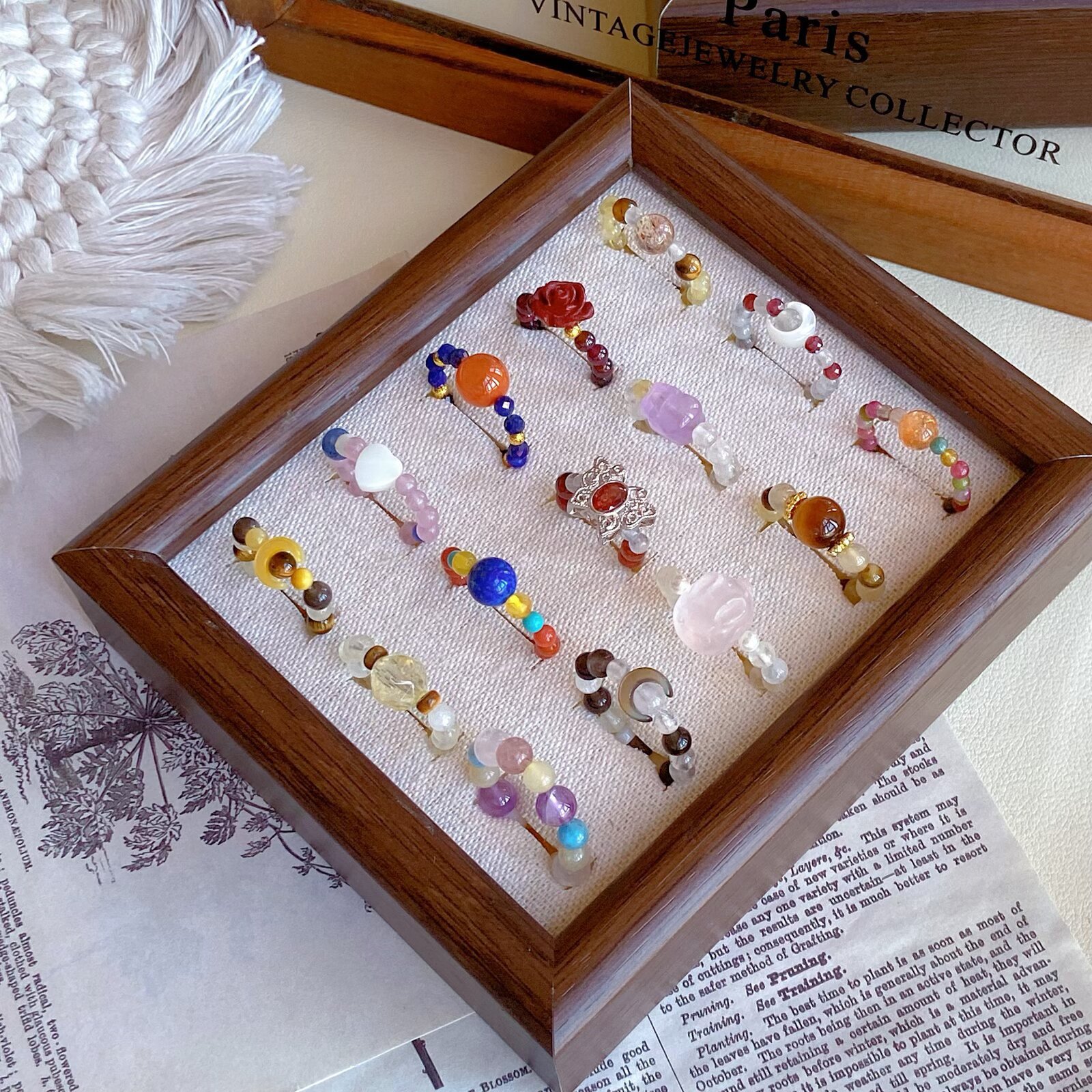 Jubei [Crystal Ring] Natural Lapis Lazuli, Garnet, Pixiu, Tiger Eye, Pink Quartz, Jade Rabbit, Lemon Quartz Mixed Wholesale