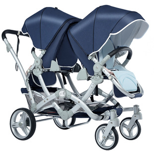 Twin Stroller, Two-Way Reversible, Can Sit and Lie Down, Lightweight Foldable, Newborn Double Stroller, Two-Way Reversible