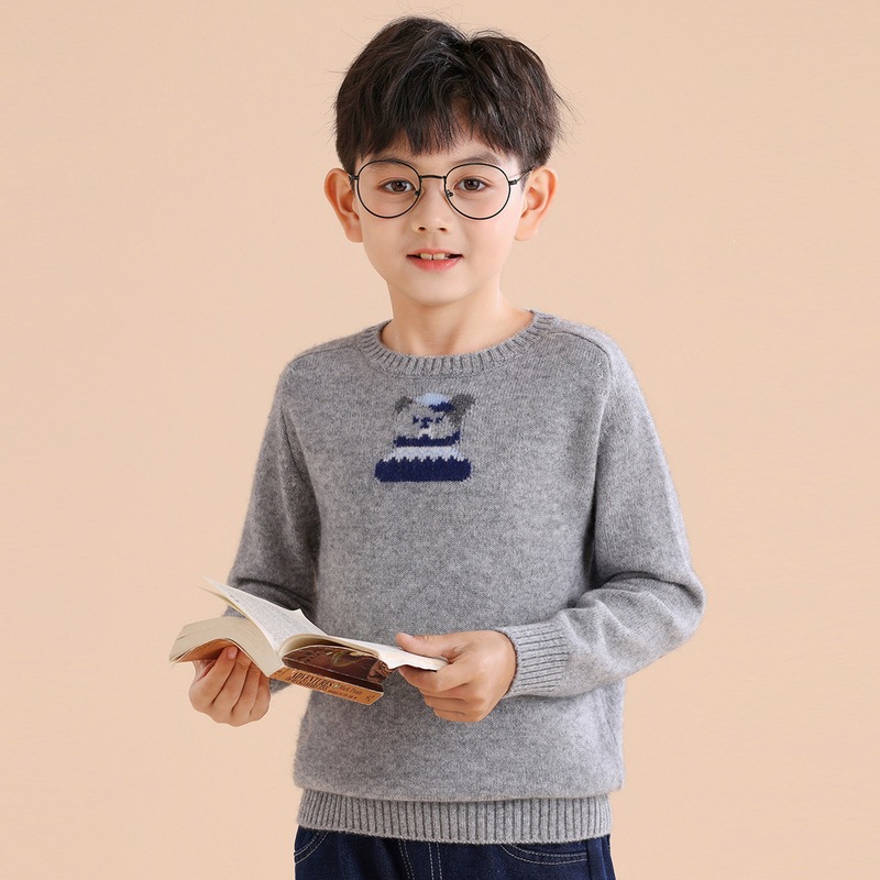 New autumn/winter cashmere sweater for children, double-strand thickened round neck pullover sweater, unisex cashmere base layer for older children.