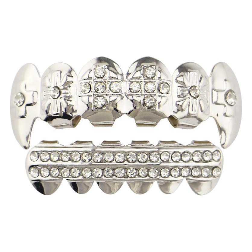 18 electrochapado diamante incrustado hip hop tirantes adecuado para hombres y mujeres europeos y americanos de Halloween tigre dientes vampiro dientes falsos dientes puntiagudos