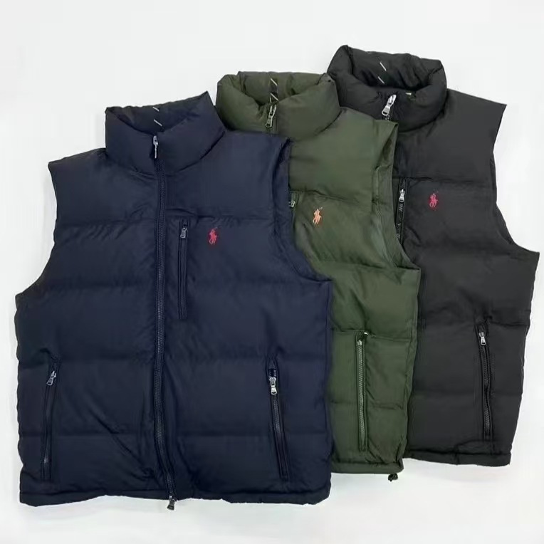 국경 간 대외 무역 가을 겨울 새로운 스탠드 칼라 남성과 여성을위한 같은 스타일 클래식 자수 작은 빨간 말 유행 다목적 다운 조끼