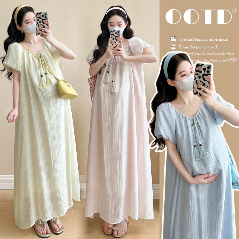 in stock Pregnant Women Summer dress Mid-length Loose Out-of-the-way Foreign-style Hot Drilling Trendy Mother Maternity Dress in stock Pregnant Women Summer dress Mid-length Loose Out-of-the-way Foreign-style Hot Drilling Trendy Mother Maternity Dress