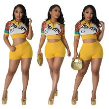 CY95432023新款亚马逊速卖通欧美性感女装印花时尚休闲套装两件套