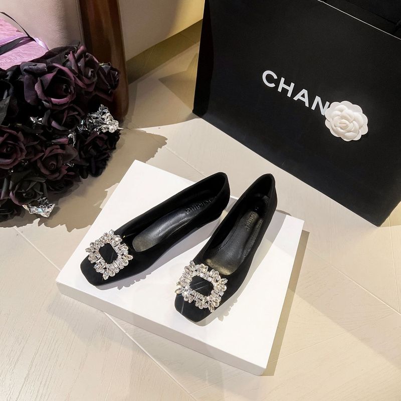 Sendijia French-style rhinestone square buckle low-top single-layer shoes for women 2024 new elegant fine heel fashionable flat shoes