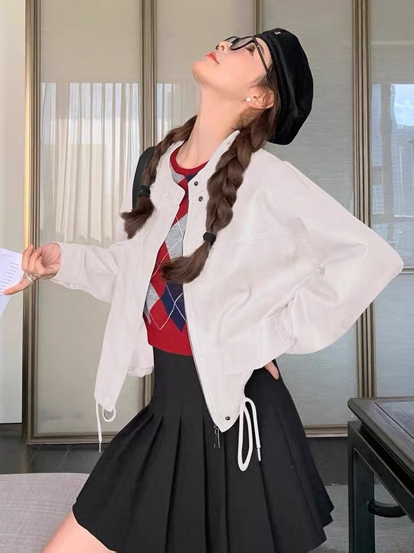美式复古洋气休闲皮衣外套女2025秋季新款小个子显瘦宽松皮夹克|undefined