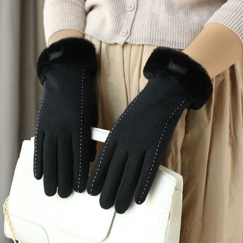 Nueva cachemira guantes de lana para las mujeres invierno lindo ciclismo cálido forro polar engrosada pantalla táctil a prueba de frío esquí fábrica al por mayor