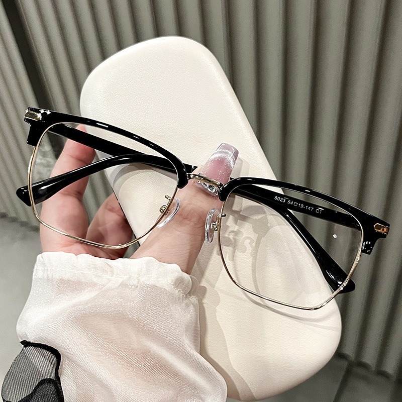 Tr90 marco negro de plata de gafas de miopía para hombres con medio marco de grados de gran cara anti-luz azul marco de gafas metálicas