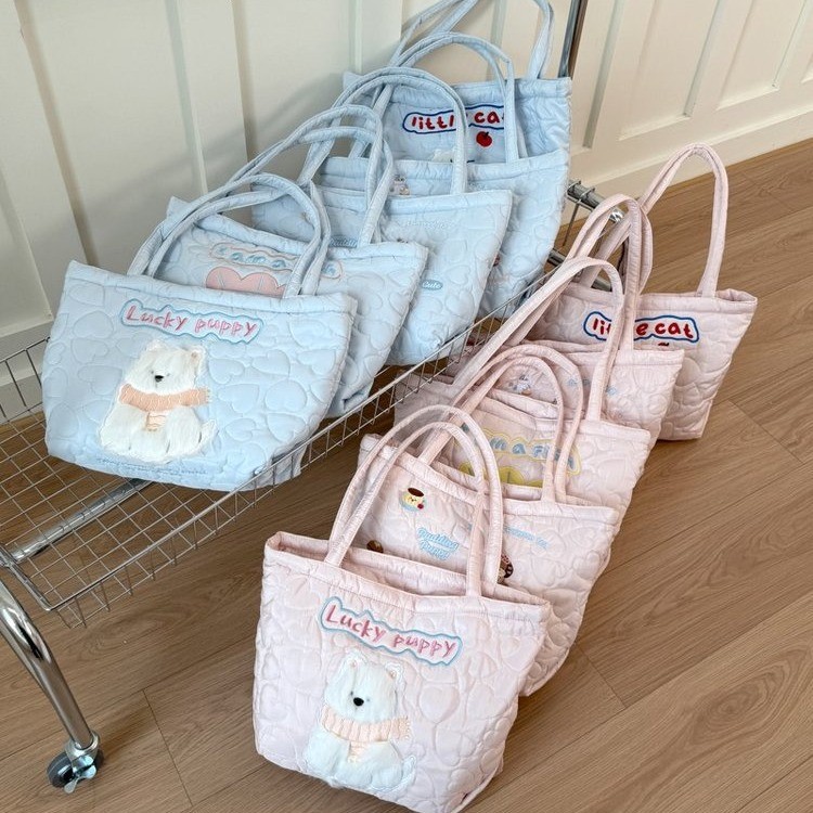 可爱毛绒小狗单肩包爱心刺绣韩版ins托特包清新甜美大容量休闲包