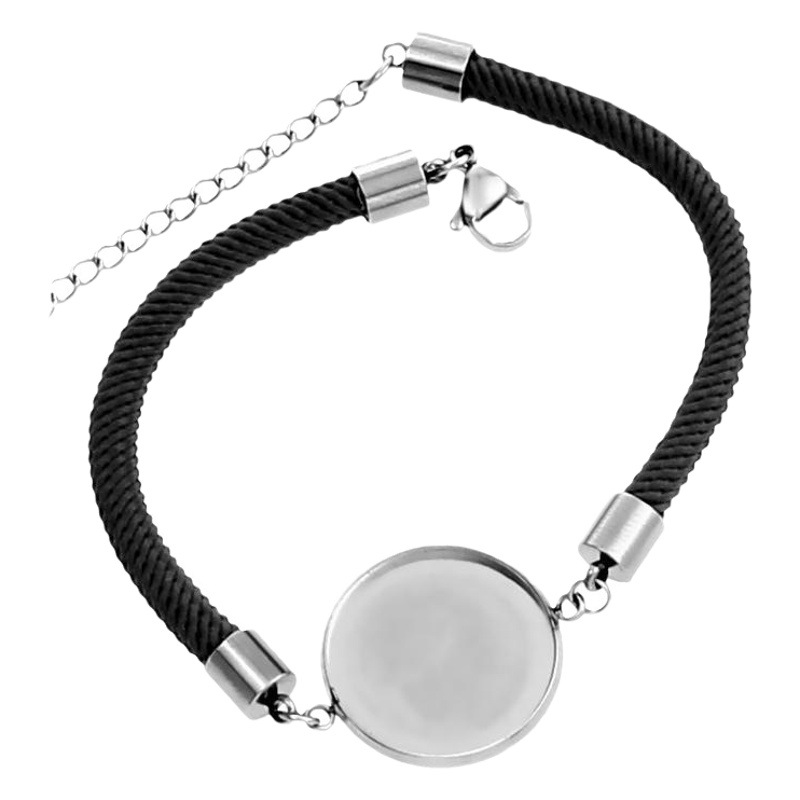 20mm Acero inoxidable tiempo gema cuero cuerda bandeja pulsera soporte inferior ranura cubierta de goma pieza DIY joyería hecha a mano Accesorios
