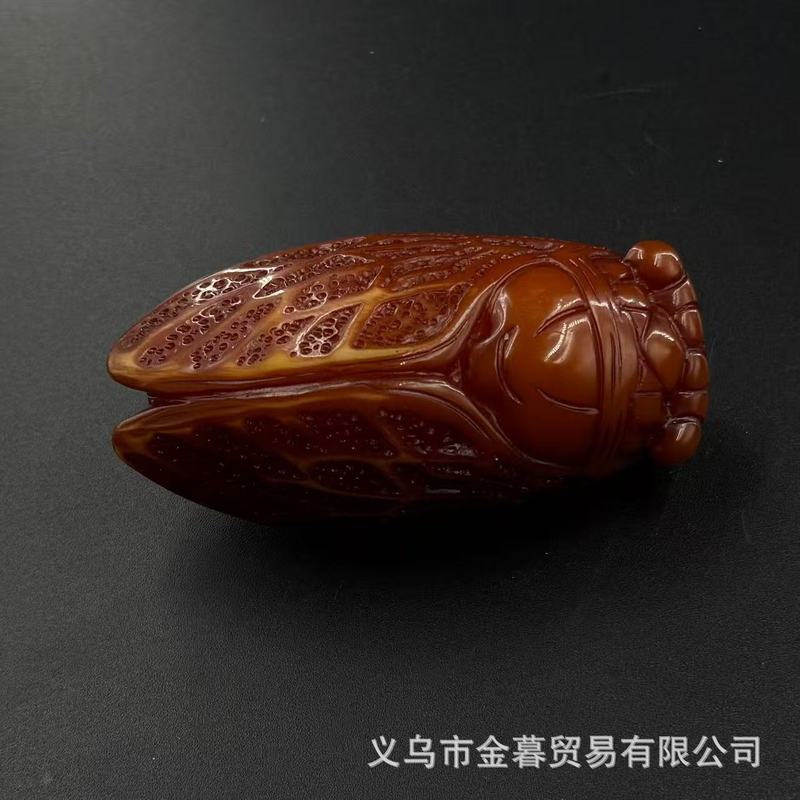 复古老蜜蜡一鸣惊人知了蝉手把件树脂做旧老包浆仿古金蝉挂件挂饰|undefined