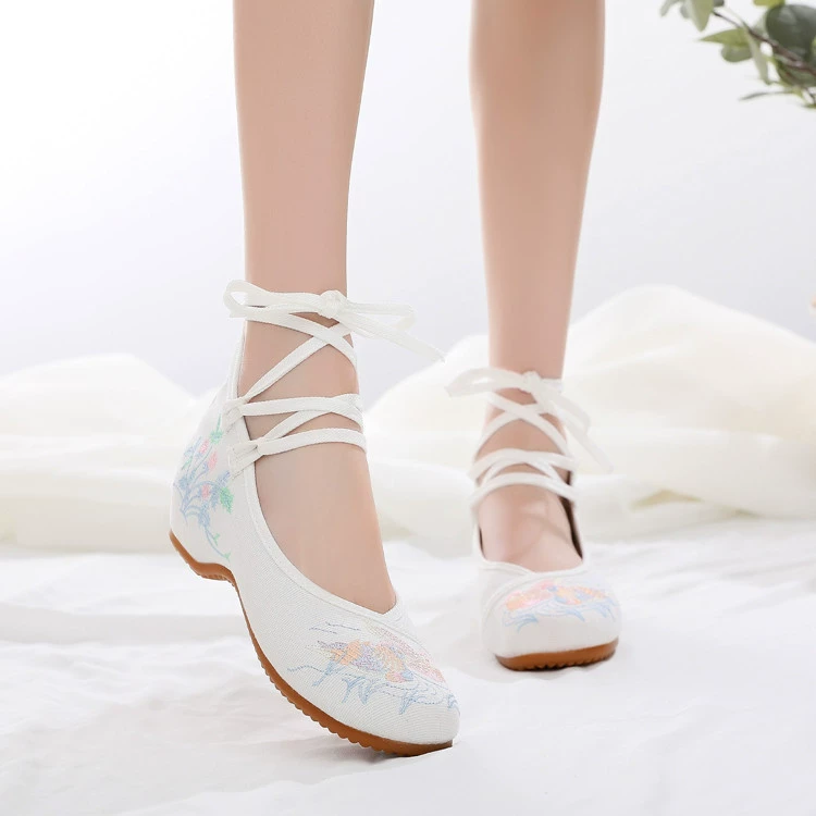 Птицы и цветы, новинка 2019 года, обувь с вышивкой на шнуровке, Пекинская женская обувь, антикварная обувь ханьфу, Женская обувь в этническом стиле, квадратная танцевальная обувь