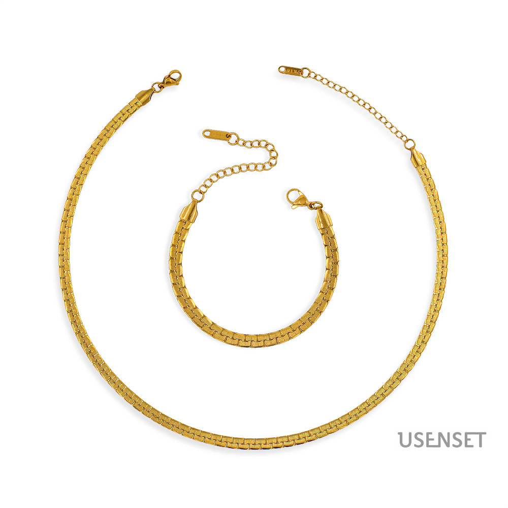 Fashion Solid Color Stainless Steel Plating Chain Bracelets Necklace 1 Piece