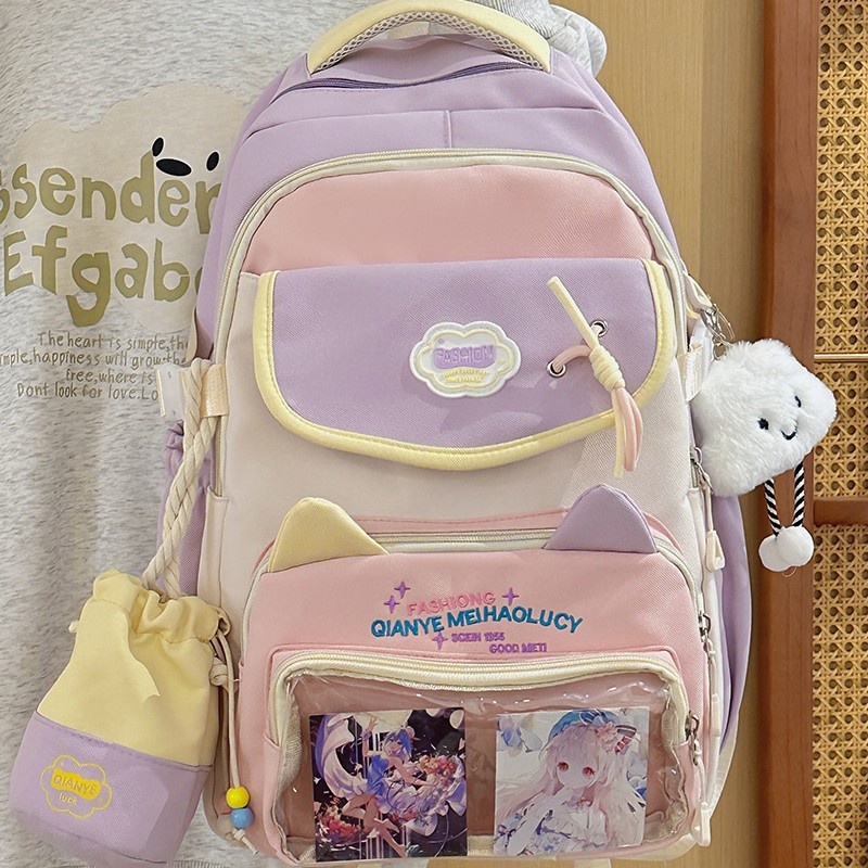 可爱猫咪小清新初中生大容量书包高中学生双肩包学院少女痛包娃包