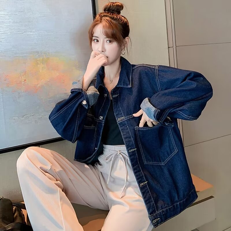Fat mm Retro Denim Jacket Women's Spring & Fall 2025 New Korean Style Loose Hong Kong Style Chic Large Size Jacket Top