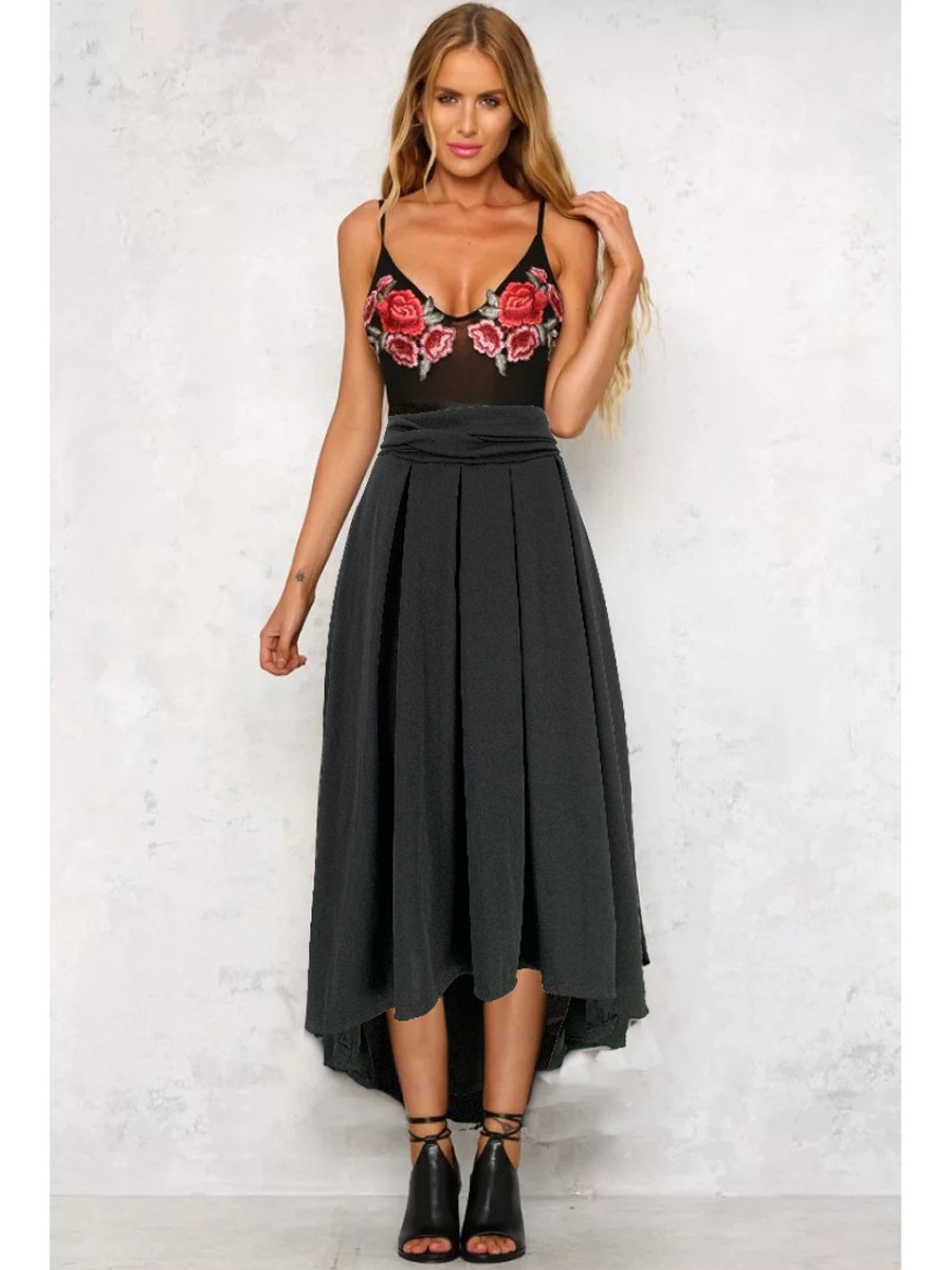 Fashion commuter wish independent station foreign trade sales European and American clothing solid color large swing belt skirt ready stock_vogarts.com