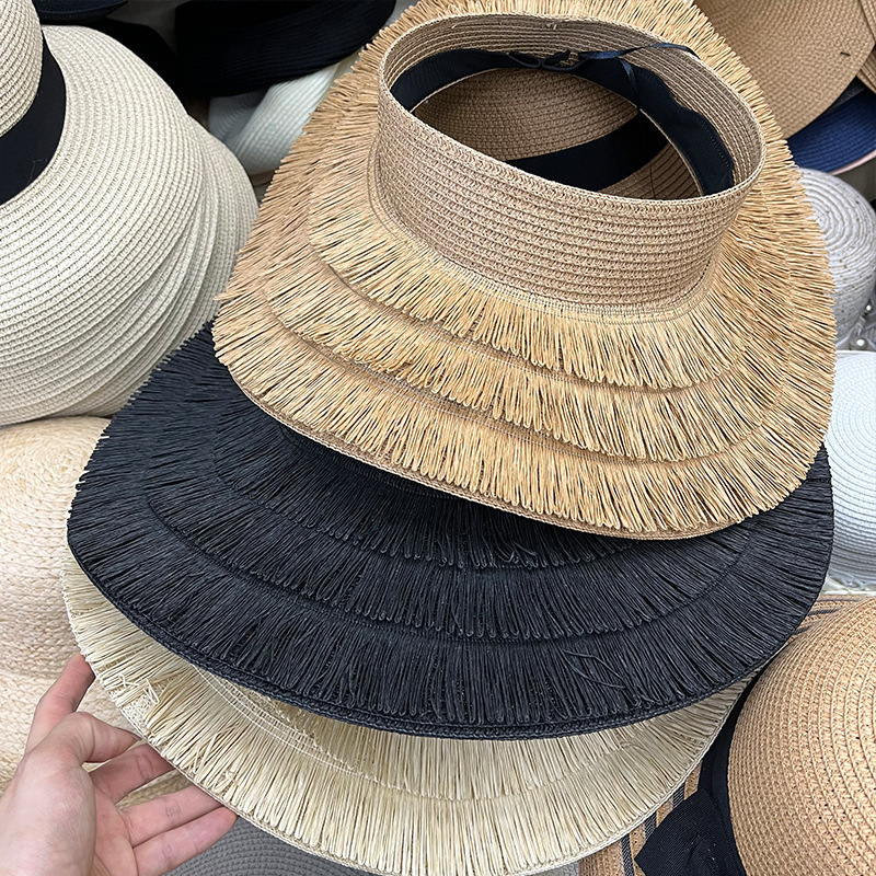 Summer Color Hand-woven Visor Straw Hat Wide Brim Hat display picture 1