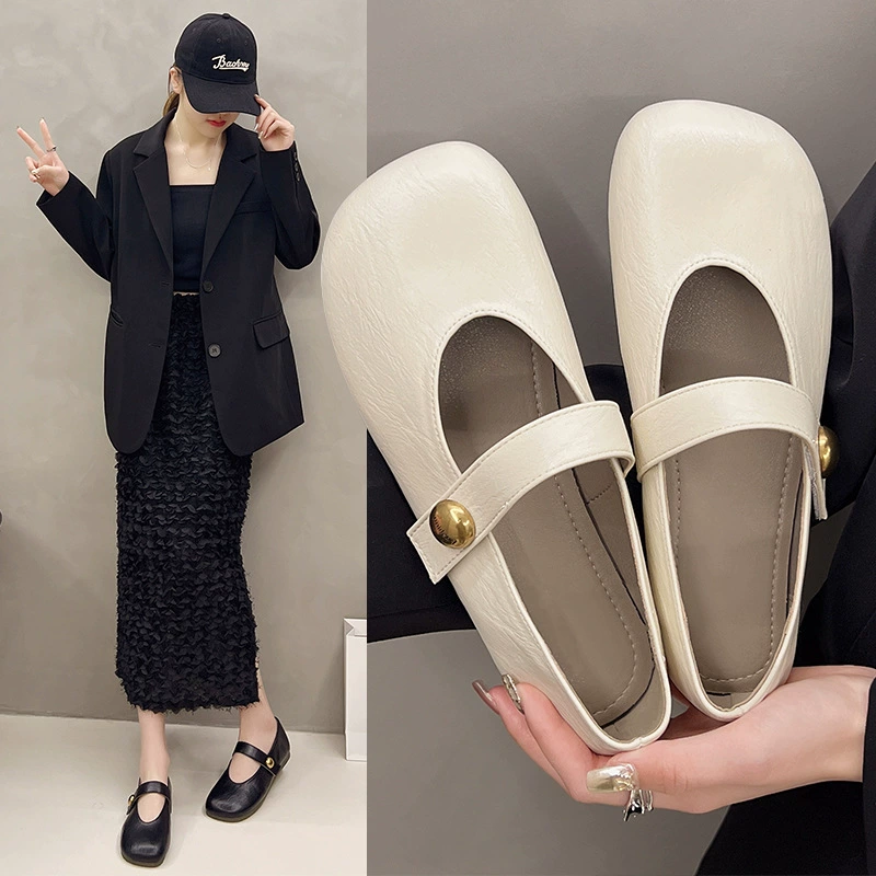 Модные легкие белые круглые головы плоские и легкие туфли женские одиночные туфли 2025 новые осенние и зимние мягкие подошвы Мэри Джейн маленькие кожаные туфли