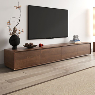 FLE Solid Wood Floor TV Cabinet Modern Simple Walnut Color TV Cabinet Home Living Room Small Apartment TV Cabinet
