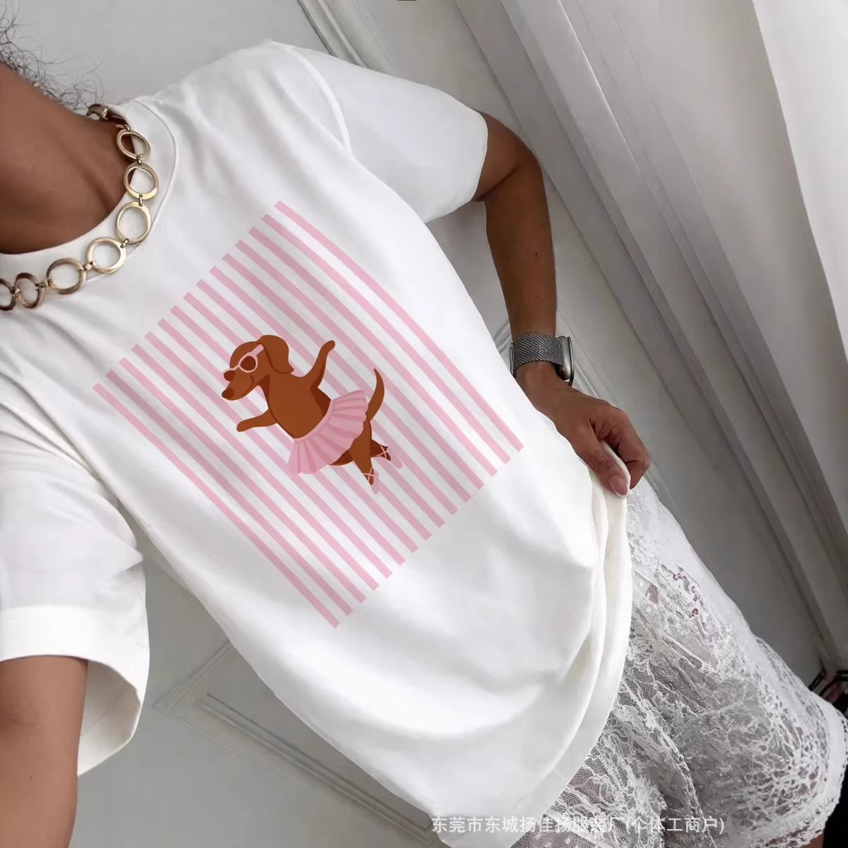 100% Pure Cotton Short-Sleeved T-Shirt, Stylish and Versatile, Casual and Sweet, Printed Oversize Workwear Top That Covers the Body