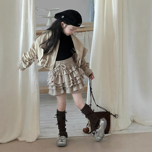 Princess Yuyu Girls' Autumn Korean Style High-End Short Jacket Children's Loose Pleated Baseball Jacket