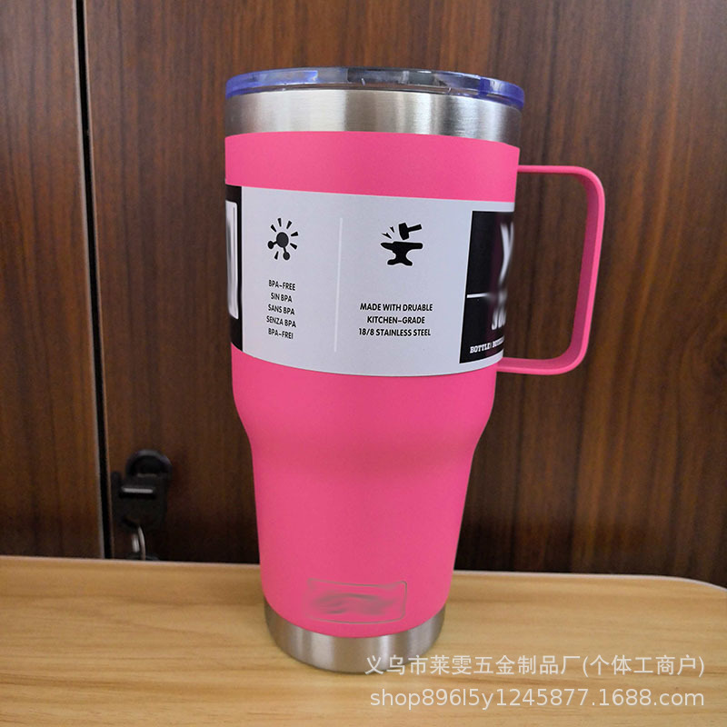 손잡이가 있는 30oz 로즈 레드