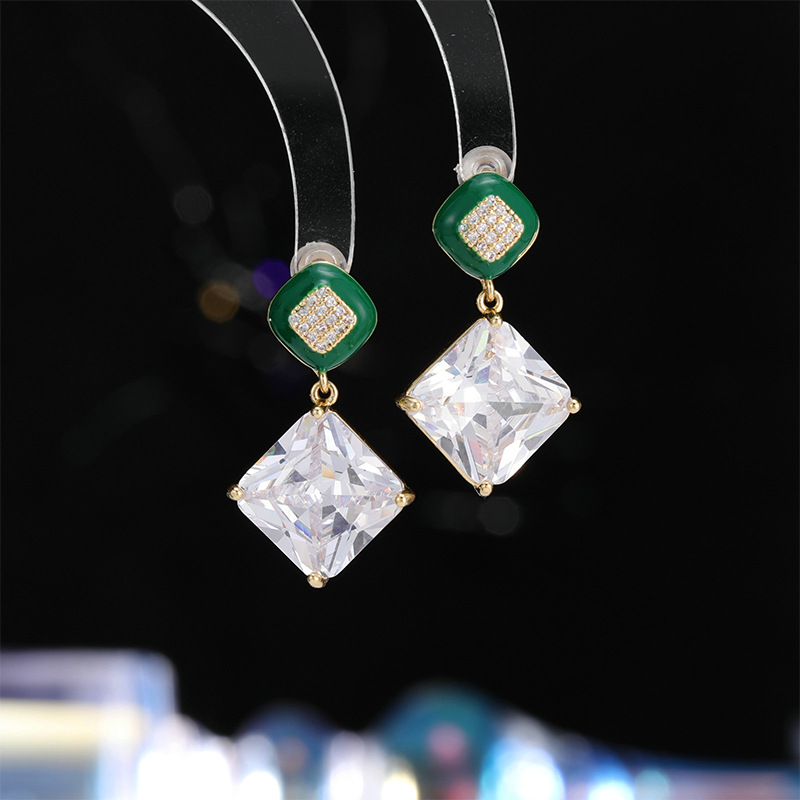 Fashionable universal square sophisticated earrings with zircon
