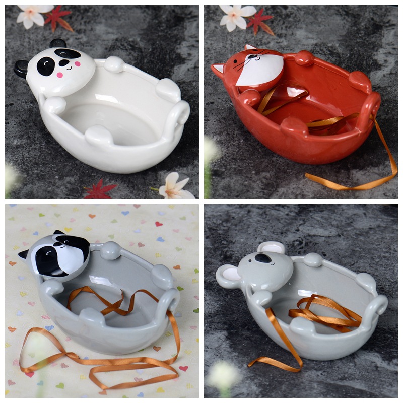 Exportación de comercio exterior, linda oveja de cerámica, forma de animal, bola de lana, cuenco, almacenamiento de costura textil, hogar