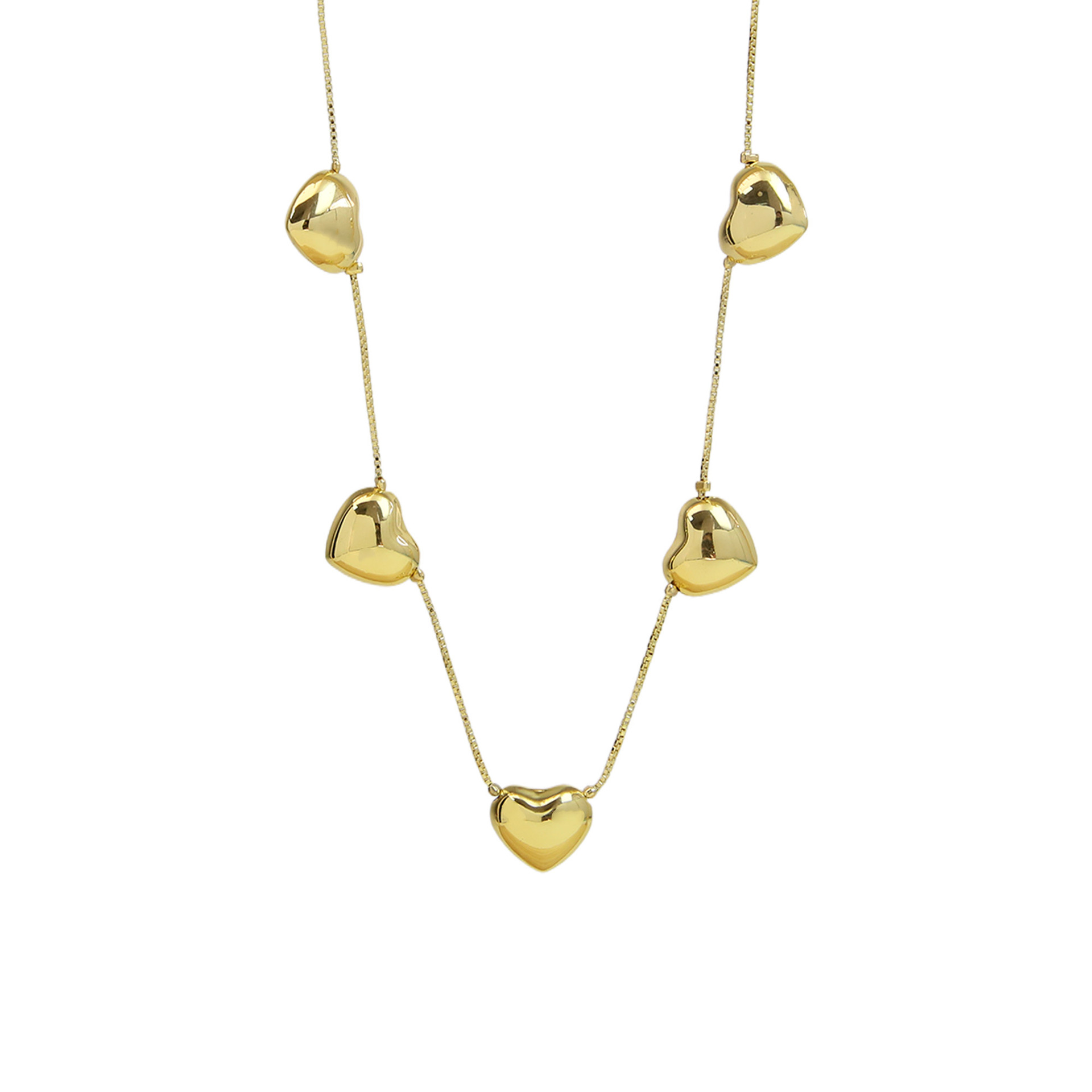 Heart Shape Pattern Women's Gender Wholesale Jewelry IG Style Heart Shape Brass Plating Multi Charms Necklace Box Chain